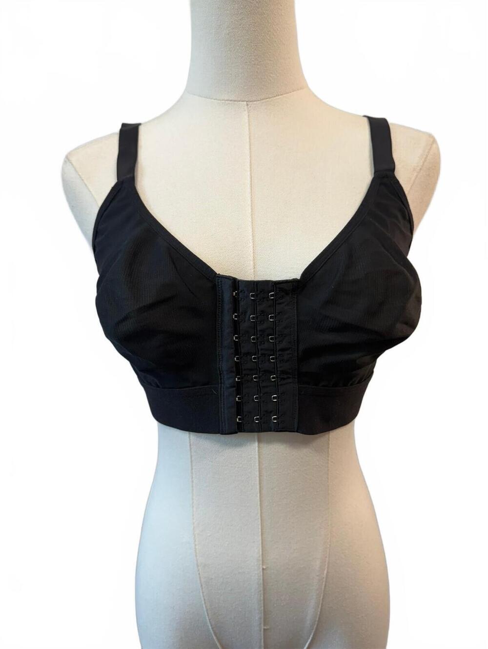 Black Wireless Front Closure Support Bra Adjustable Hooks Size M